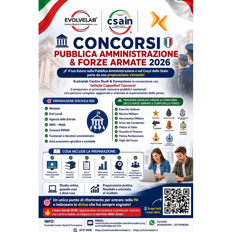 🚀🇮🇹 CONCORSI PUBBLICA AMMINISTRAZIONE & FORZE ARMATE 2026 🇮🇹🚀