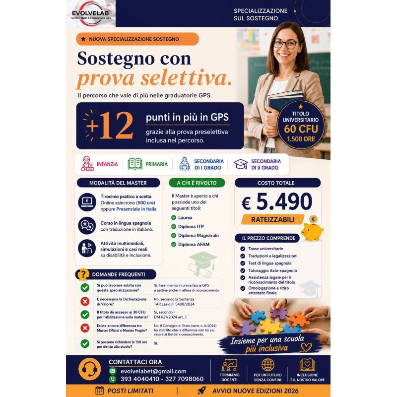 📚🎓 SPECIALIZZAZIONE SUL SOSTEGNO 2026 – CURSO AVANZADO  🎓📚