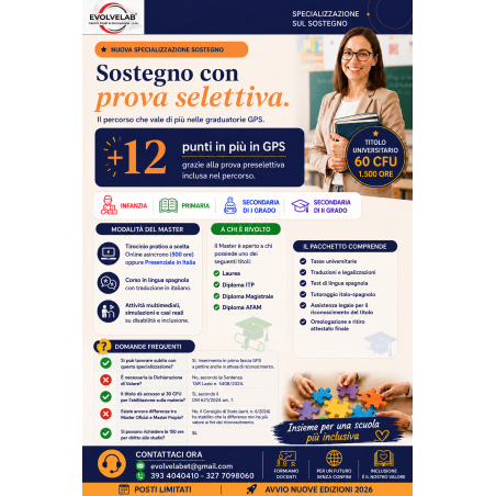 📚 MASTER UNIVERSITARIO DI SPECIALIZZAZIONE SUL SOSTEGNO – 60 CFU | 1.500 ORE
